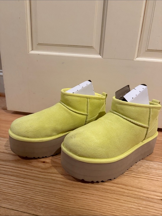 UGG Shoes - UGG ULTRA MINI Neon Yellow High Platform Suede Ankle Boots